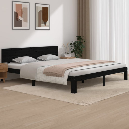vidaXL Bed Frame Black Solid Wood 180x200 cm Super King Size