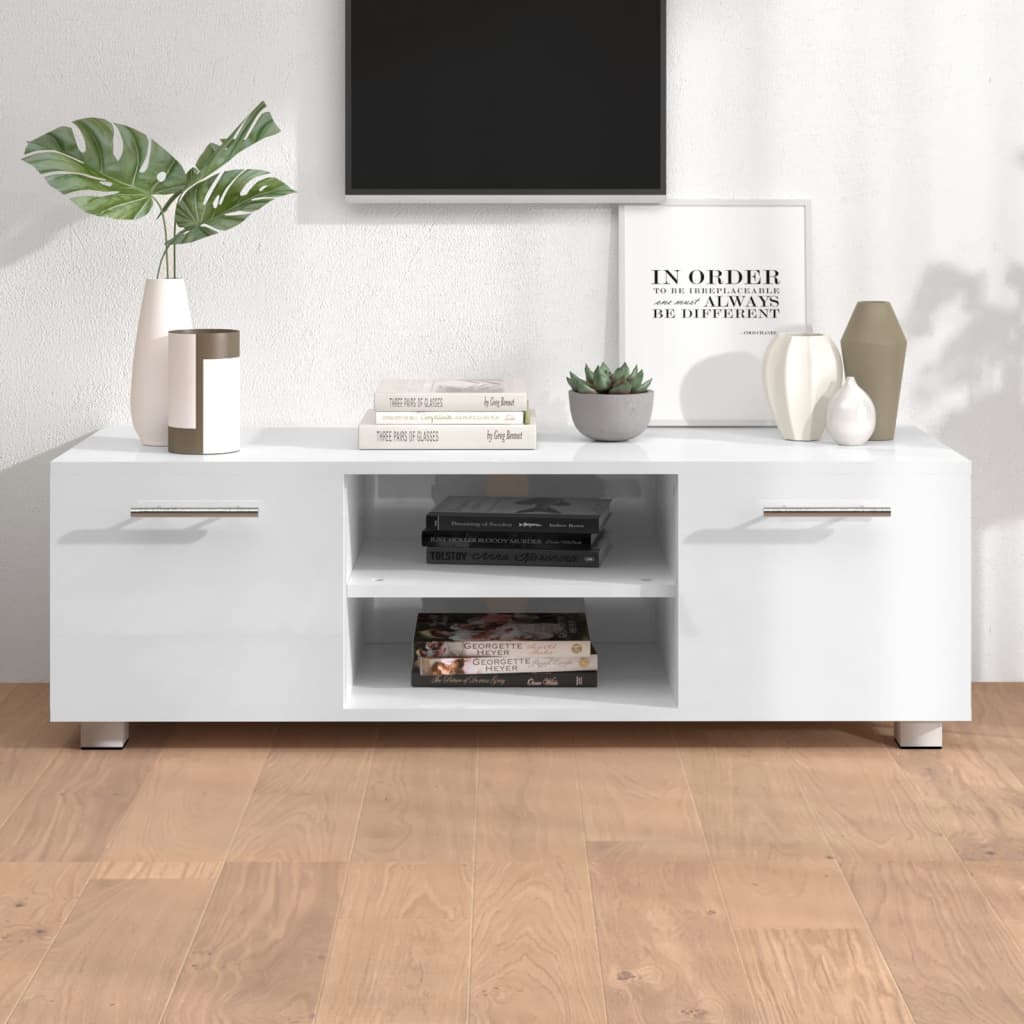 vidaXL TV Cabinet High Gloss White 110x40x35 cm Engineered Wood
