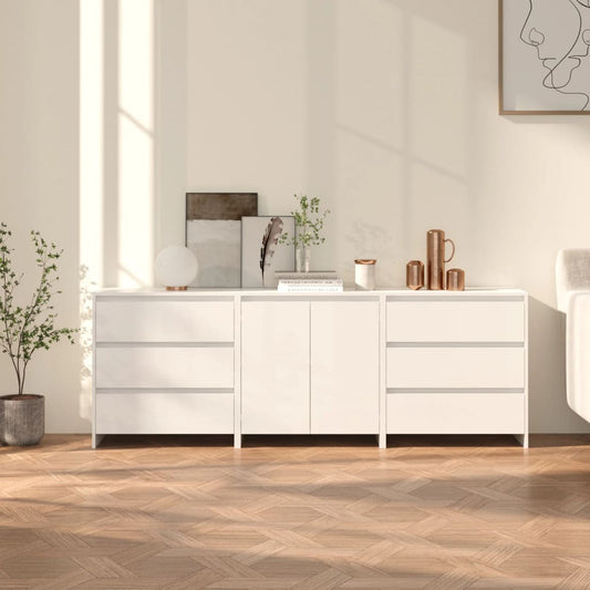 vidaXL 3 Piece Sideboard High Gloss White Engineered Wood