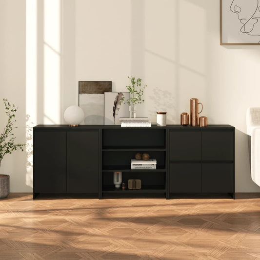 vidaXL 3 Piece Sideboard Black Engineered Wood