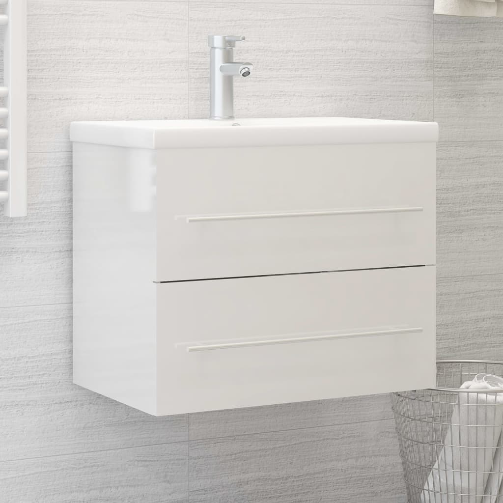 vidaXL Sink Cabinet with Built-in Basin High Gloss White Engineered Wood