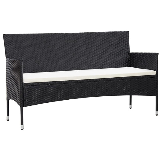 vidaXL 3-Seater Garden Sofa with Cushions Black Poly Rattan