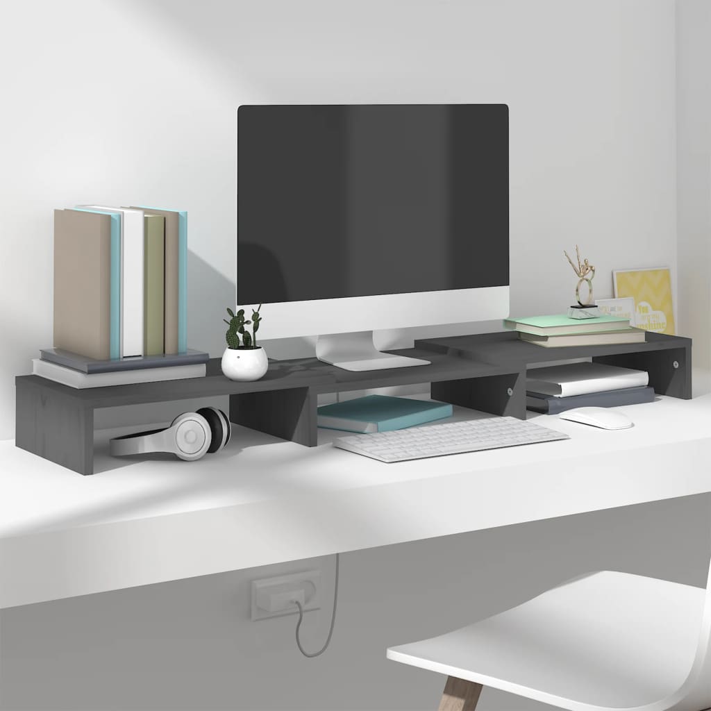 vidaXL Monitor Stand Grey 80x24x10.5 cm Solid Wood Pine