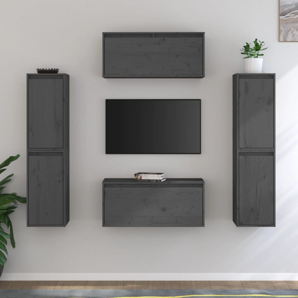 vidaXL TV Cabinets 6 pcs Grey Solid Wood Pine