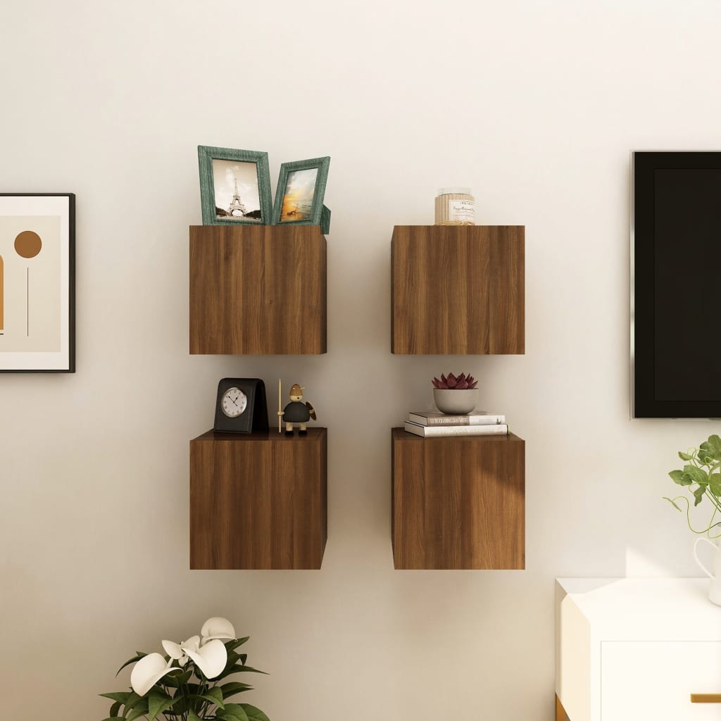 vidaXL Wall Mounted TV Cabinet 4 pcs Brown Oak 30.5x30x30 cm