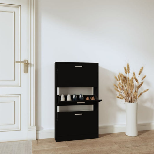 vidaXL Shoe Cabinet Black 59x17x108 cm Engineered Wood
