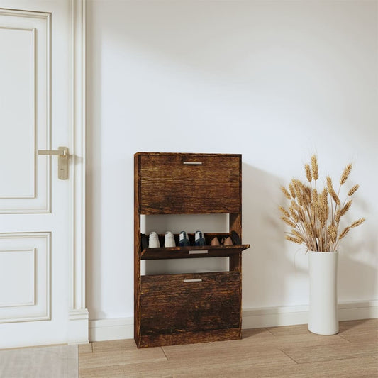 vidaXL Shoe Cabinet Smoked Oak 59x17x108 cm Engineered Wood