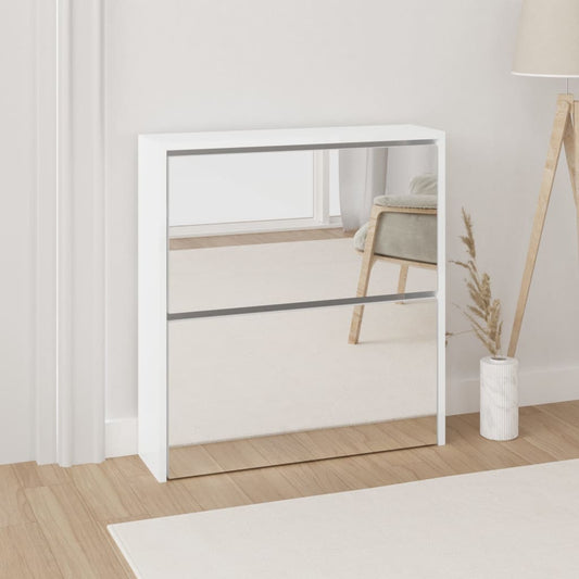 vidaXL Shoe Cabinet with Mirror 2-Layer High Gloss White 63x17x67 cm