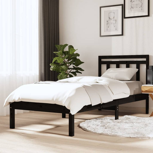 vidaXL Bed Frame Black 90x190 cm Single Solid Wood