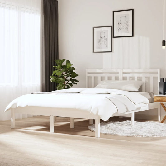 vidaXL Bed Frame White 150x200 cm King Size Solid Wood