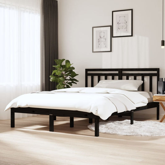 vidaXL Bed Frame Black 150x200 cm King Size Solid Wood