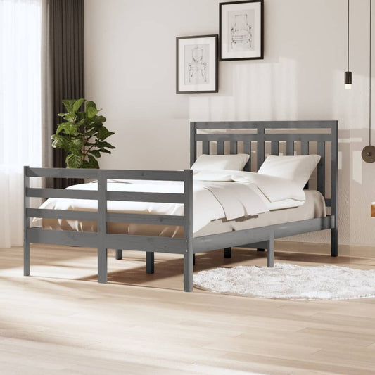 vidaXL Bed Frame Grey 120x190 cm Small Double Solid Wood