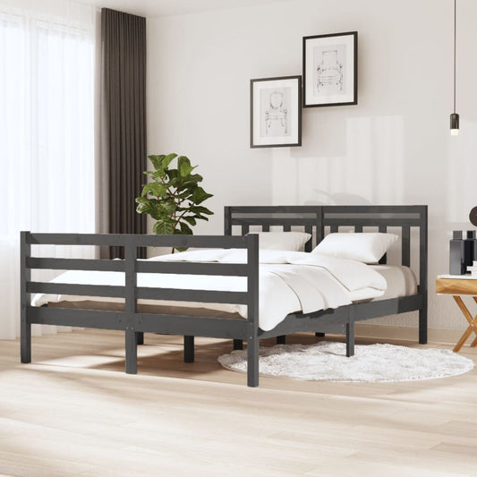 vidaXL Bed Frame Grey Solid Wood 140x190 cm