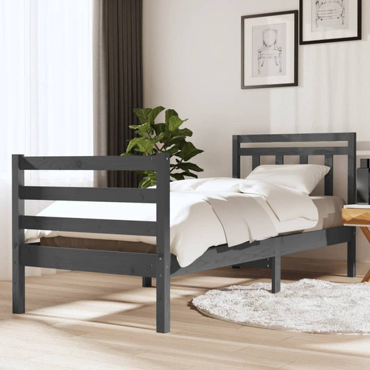 vidaXL Bed Frame Grey Solid Wood 90x200 cm