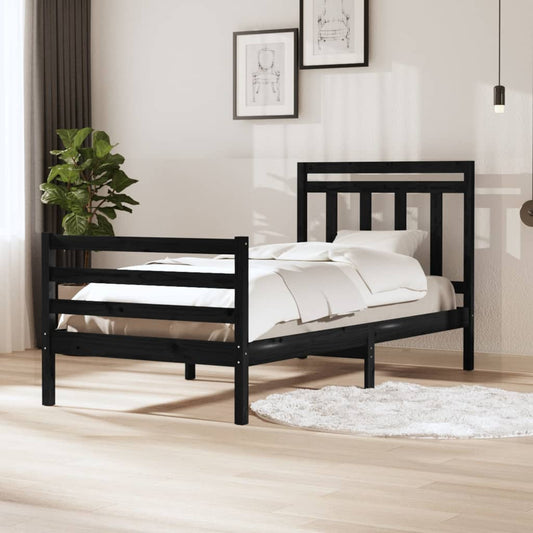 vidaXL Bed Frame Black Solid Wood 100x200 cm