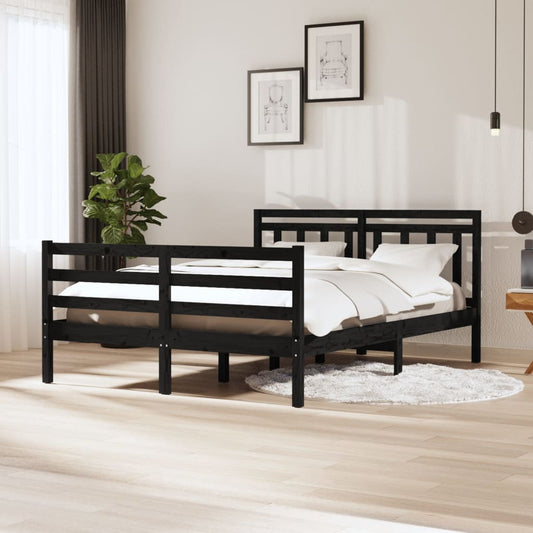 vidaXL Bed Frame Black Solid Wood 140x200 cm