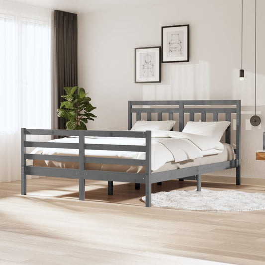 vidaXL Bed Frame Grey Solid Wood 160x200 cm