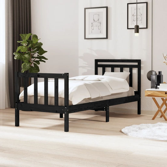 vidaXL Bed Frame Black 90x190 cm Single Solid Wood