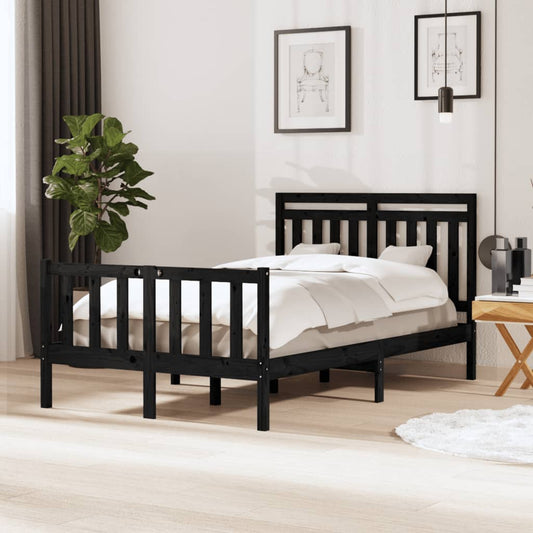 vidaXL Bed Frame Black 120x190 cm Small Double Solid Wood