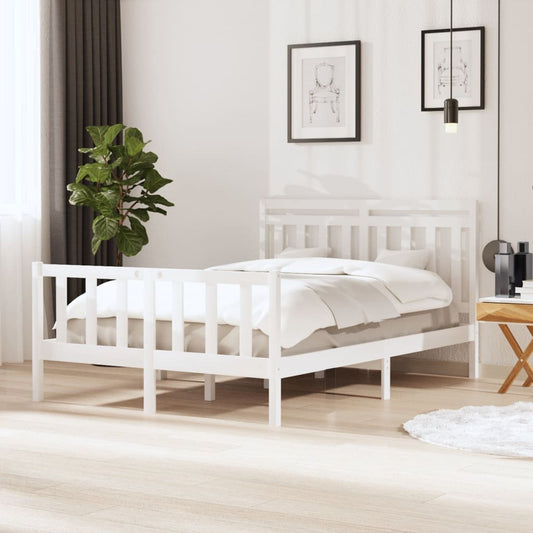vidaXL Bed Frame White Solid Wood 140x190 cm
