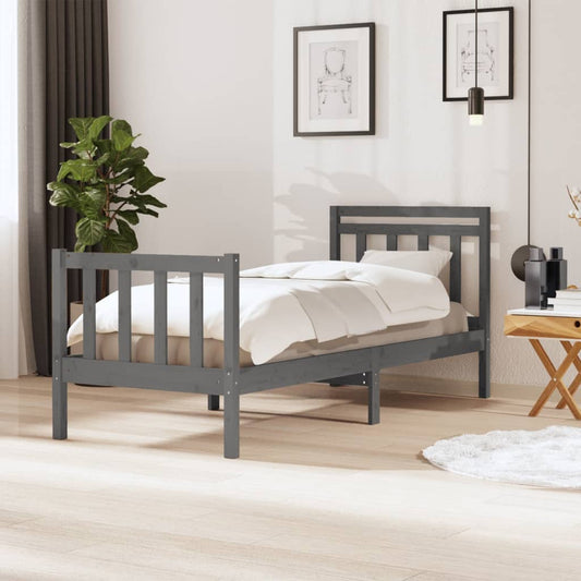 vidaXL Bed Frame Grey Solid Wood 90x200 cm