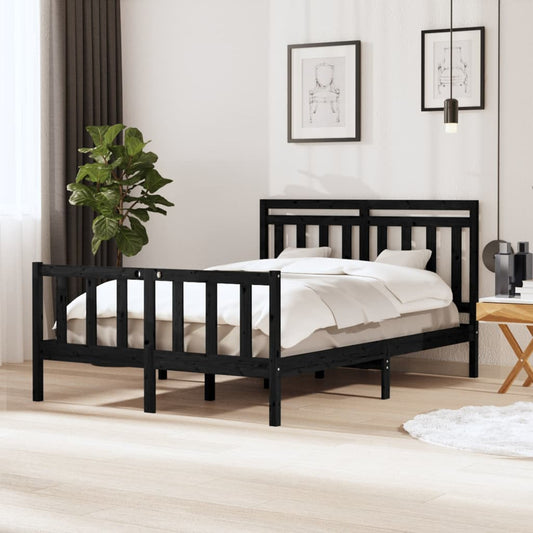 vidaXL Bed Frame Black Solid Wood 140x200 cm