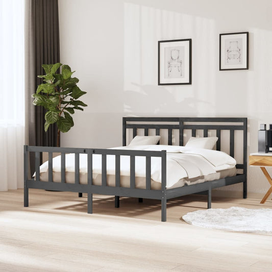 vidaXL Bed Frame Grey Solid Wood 160x200 cm