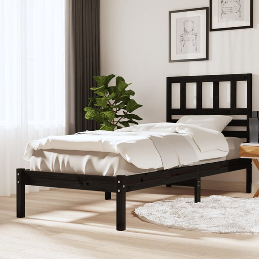 vidaXL Bed Frame Black 75x190 cm Small Single Solid Wood Pine
