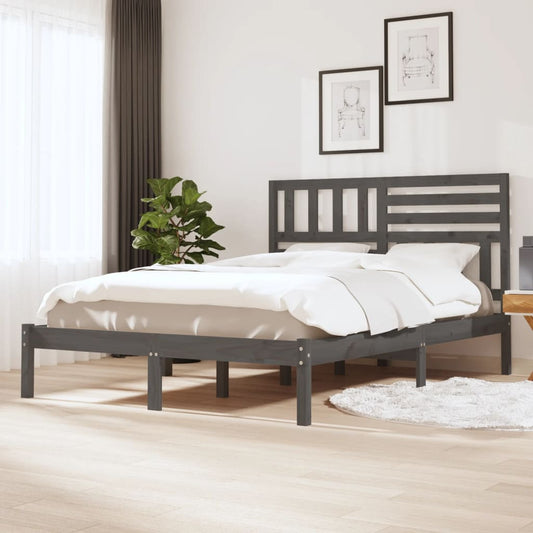 vidaXL Bed Frame Grey 120x190 cm Small Double Solid Wood Pine