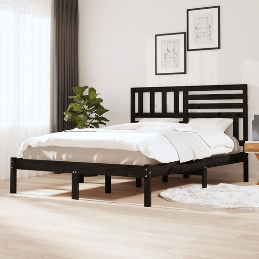 vidaXL Bed Frame Black 120x190 cm Small Double Solid Wood Pine