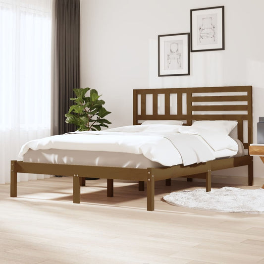 vidaXL Bed Frame Honey Brown 150x200 cm King Size Solid Wood Pine