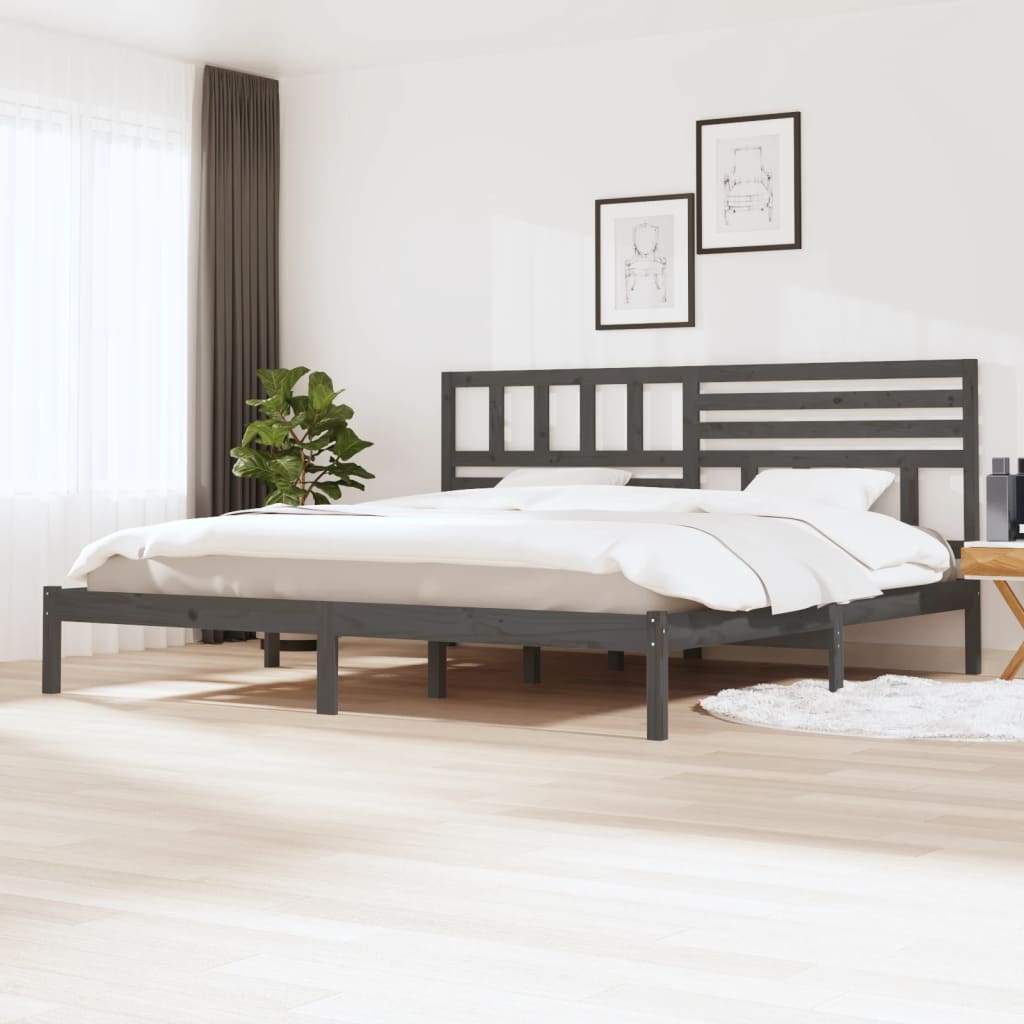 vidaXL Bed Frame Grey 180x200 cm Super King Size Solid Wood Pine