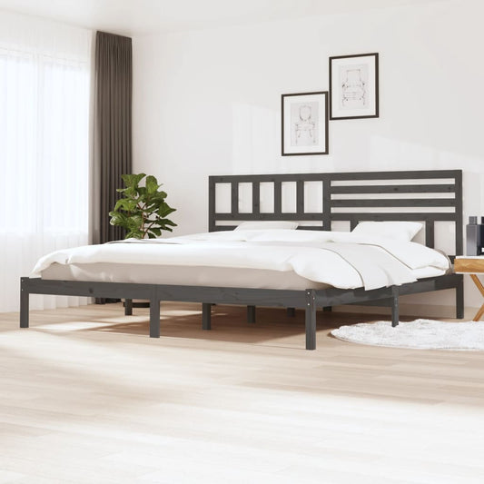 vidaXL Bed Frame Grey 180x200 cm Super King Size Solid Wood Pine