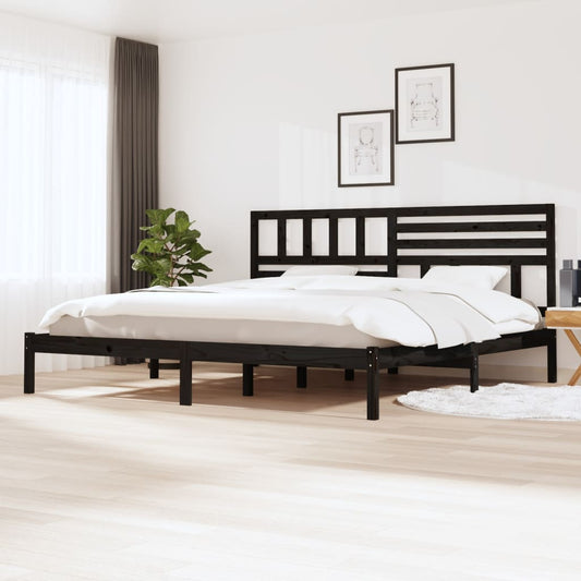 vidaXL Bed Frame Black 180x200 cm Super King Size Solid Wood Pine