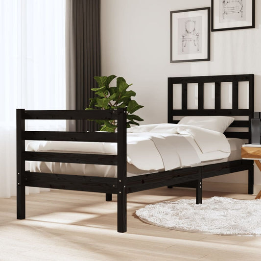 vidaXL Bed Frame Black Solid Wood 100x200 cm