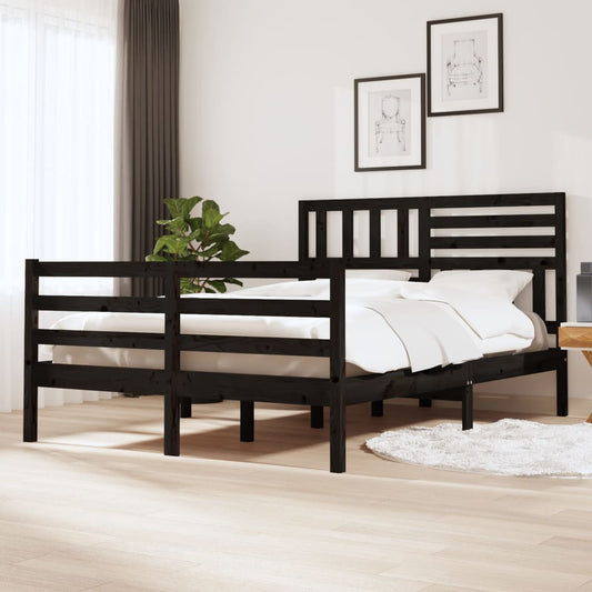 vidaXL Bed Frame Black Solid Wood 140x200 cm