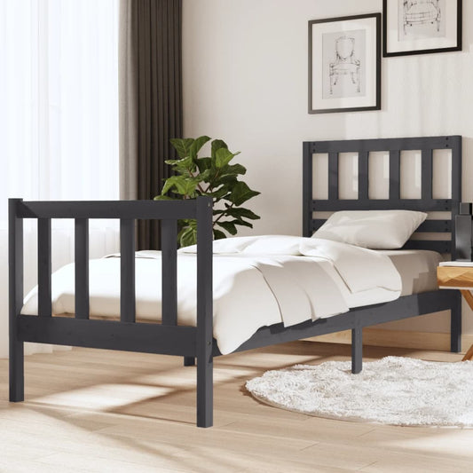 vidaXL Bed Frame Grey 75x190 cm Small Single Solid Wood