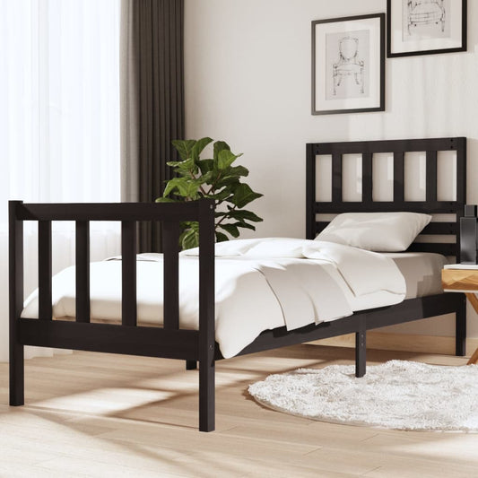 vidaXL Bed Frame Black 75x190 cm Small Single Solid Wood