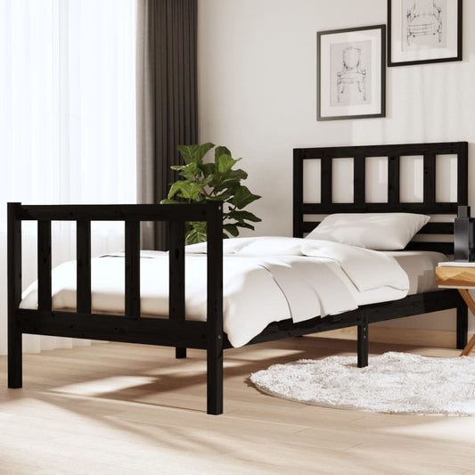 vidaXL Bed Frame Black 90x190 cm Single Solid Wood