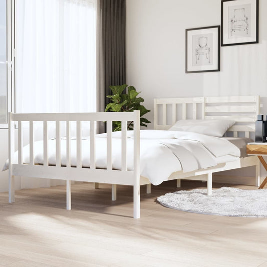 vidaXL Bed Frame White 135x190 cm Double Solid Wood