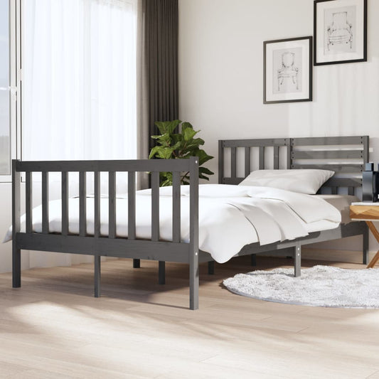 vidaXL Bed Frame Grey 135x190 cm Double Solid Wood