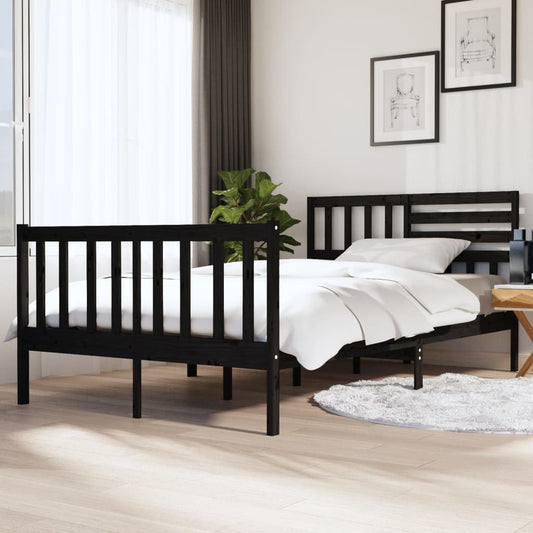 vidaXL Bed Frame Black 135x190 cm Double Solid Wood
