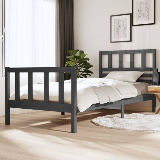 vidaXL Bed Frame Grey Solid Wood 100x200 cm