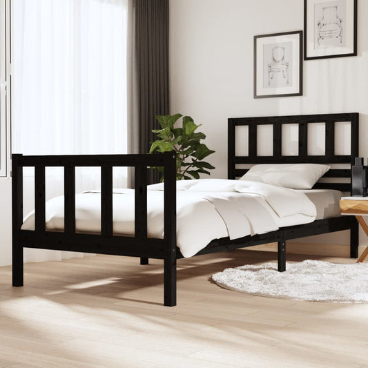 vidaXL Bed Frame Black Solid Wood 100x200 cm