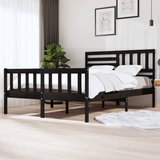 vidaXL Bed Frame Black Solid Wood 140x200 cm