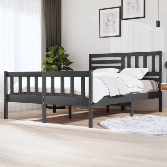 vidaXL Bed Frame Grey 150x200 cm King Size Solid Wood