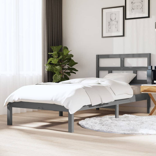 vidaXL Bed Frame Grey 90x190 cm Single Solid Wood