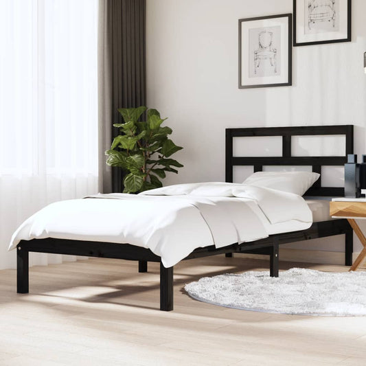 vidaXL Bed Frame Black 90x190 cm Single Solid Wood