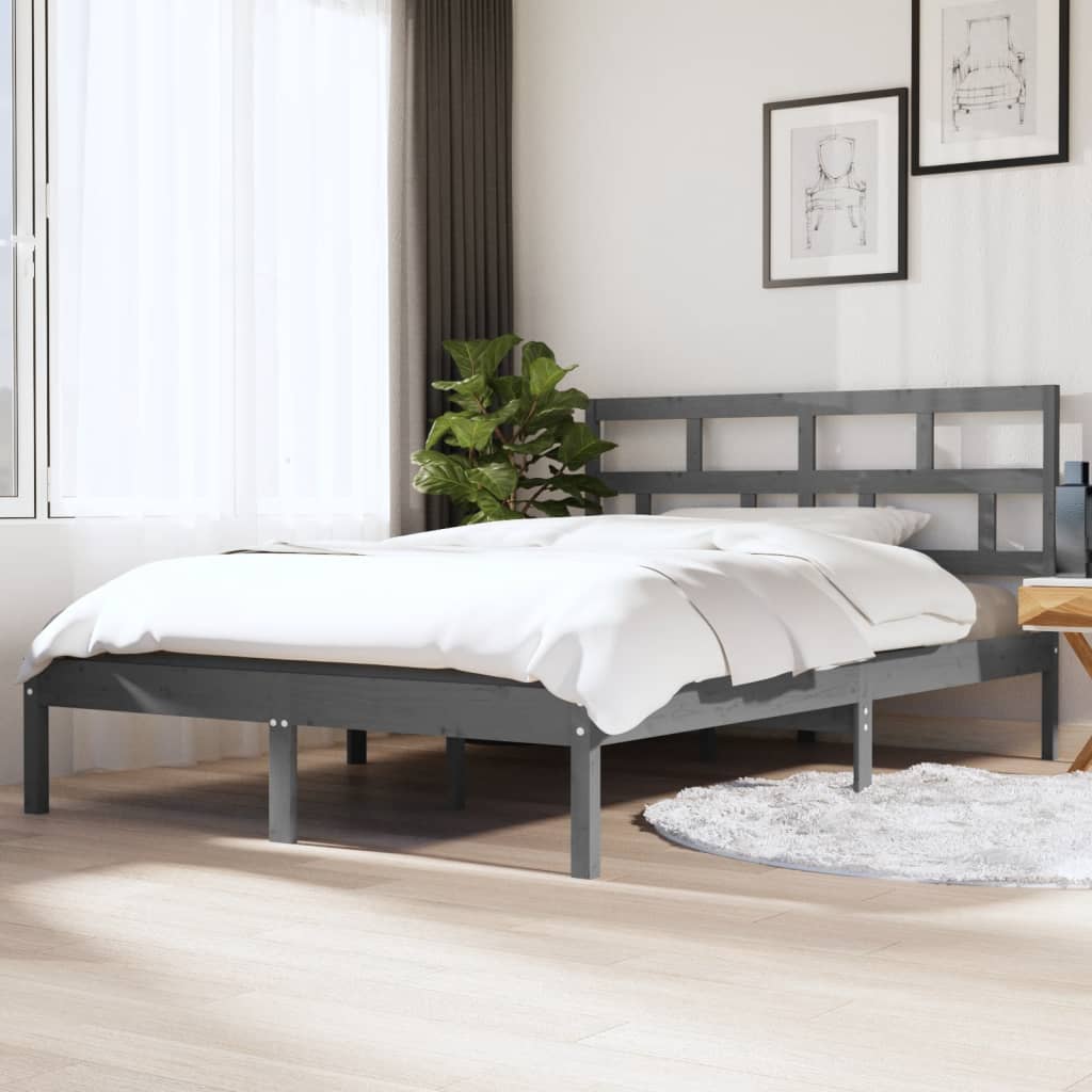 vidaXL Bed Frame Grey 135x190 cm Double Solid Wood