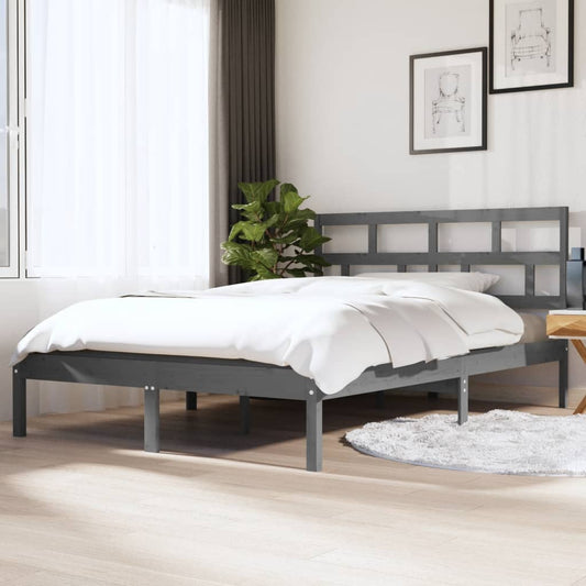 vidaXL Bed Frame Grey 135x190 cm Double Solid Wood